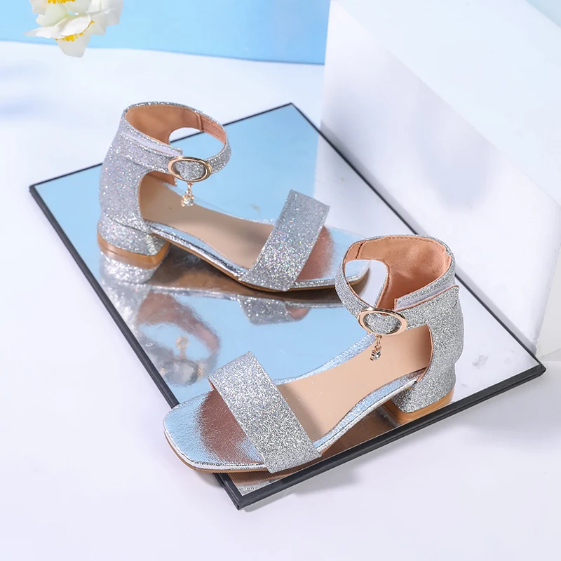 패션 어린이 여름 샌들 장식 조각 간단한 여자 인과 공주 낮은 굽 드레스 신발 웨딩 파티 어린이 하이 탑 샌들