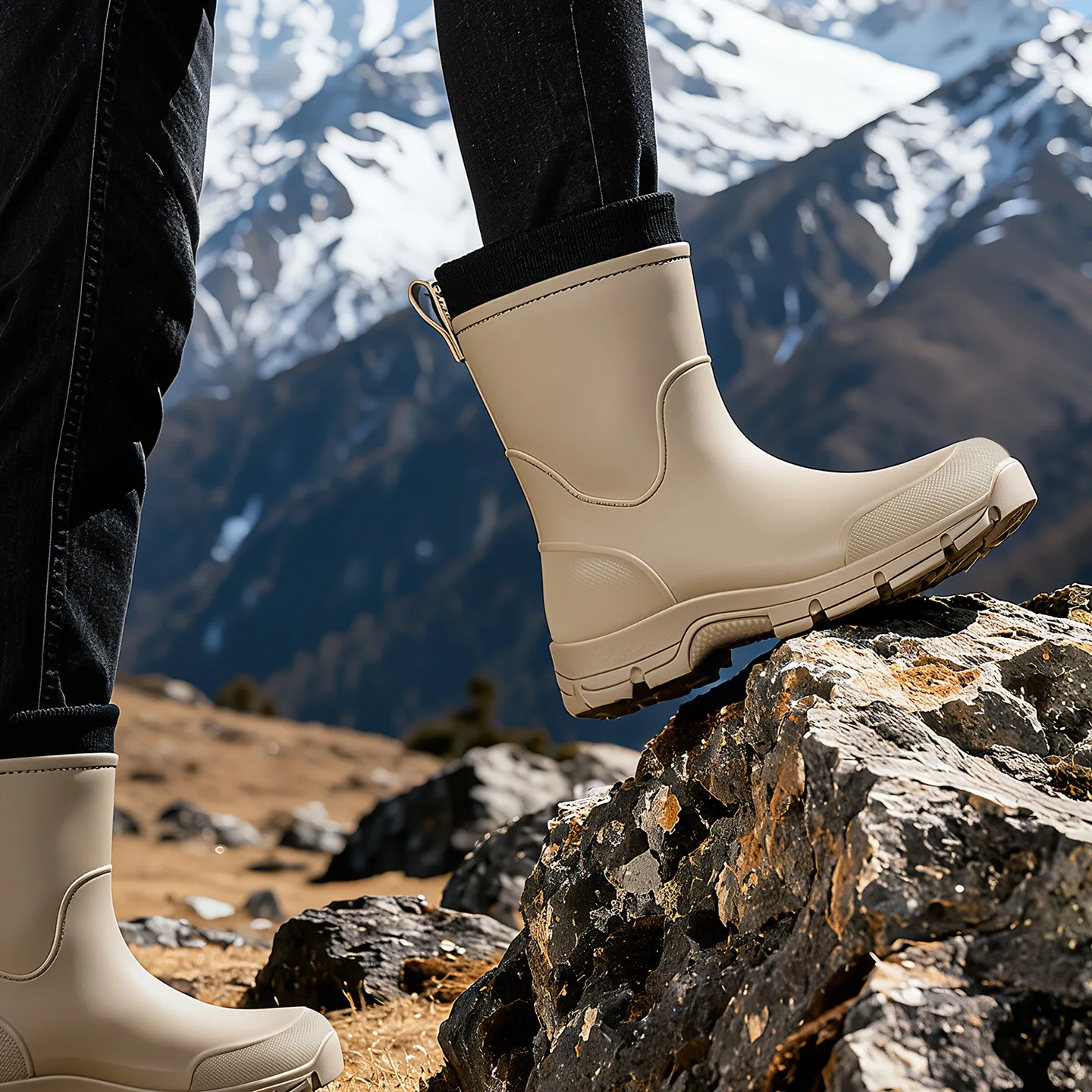Bottes de pluie mi-mollet PVC unisexe antidérapantes résistantes pêche lavage auto