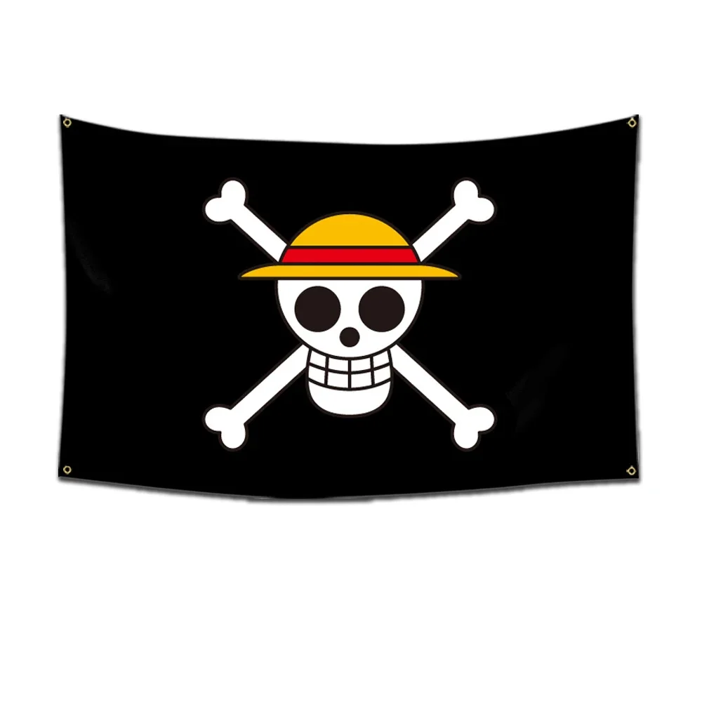 thumbnail image 1 of Bandera de calavera pirata de One Piece de Anime, decoración de pared para el hogar y el dormitorio, pancarta con pintura de sombrero de paja de Luffy, bandera pirata, juguetes para niños, regalo, 1 of 5