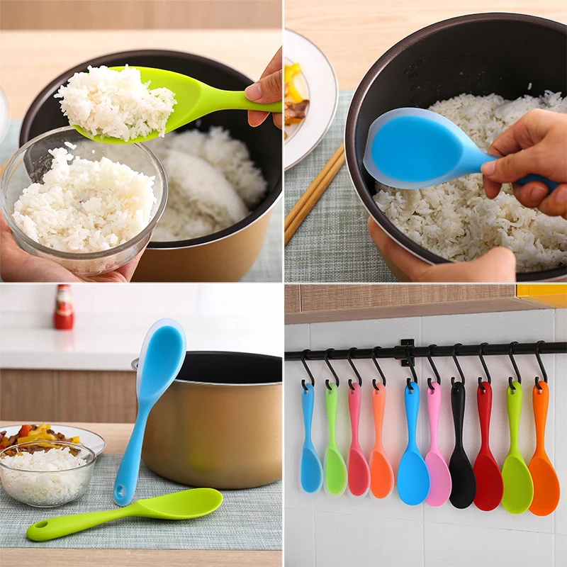 Heat-Resistant Silicone Rice Spoon Food Grade Mixing Ladle Non-Stick Pan Cooking Tools Kitchen Soup Spoons Kitchen Accessories