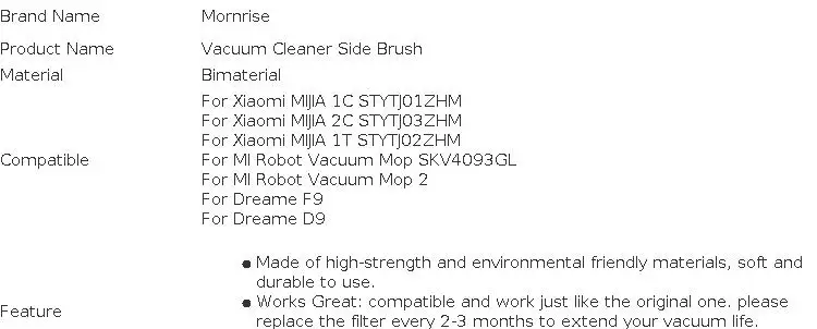 Side Brushes For Xiaomi MIJIA 1C 2C 1T / Dreame F9 D9 Replacement Conor Brush Accessories MI Robot Vacuum Cleaner Parts
