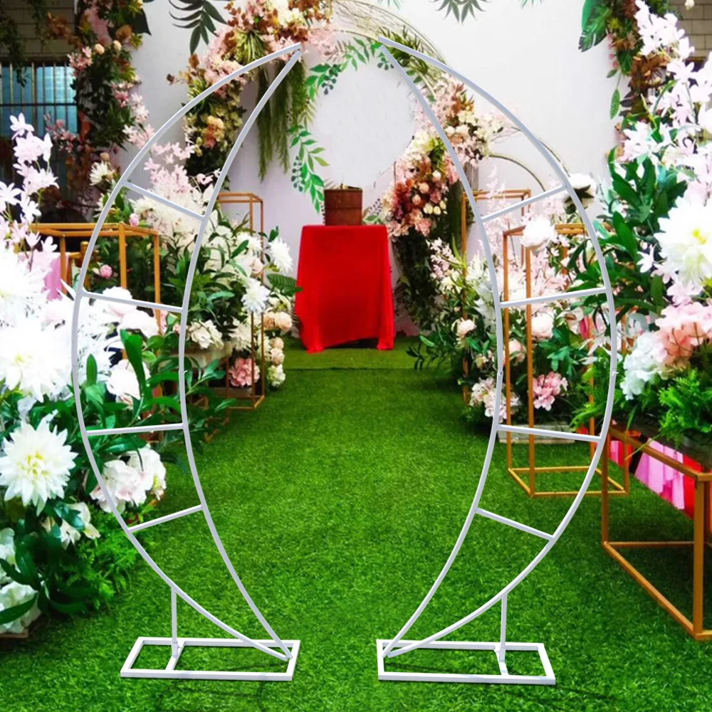 2pcs Wedding Arch Stand, Crescent Moon Balloon Flower Backdrop Frame for Party Ceremony Bridal Garden Yard Indoor Outdoor Decor