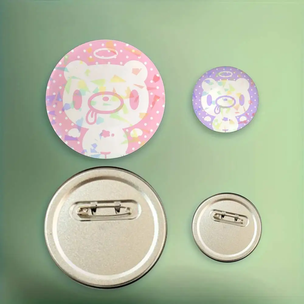 Cartoon G-Gloomy Bear Round Laser Badge Brooch – Creative Pin for Clothes, Hats, and Backpacks