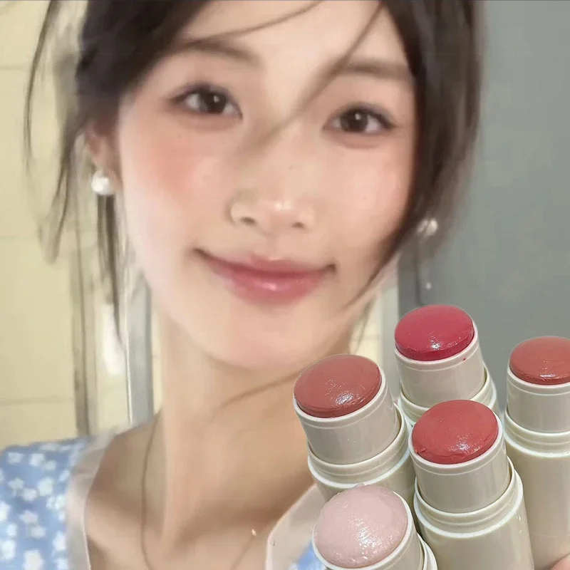 Double-ended Blush Stick Sponge Soft Face Brightening Water Light High Gloss Cream 2 in 1 Peach Pink Cheek Tint Makeup Cosmetics