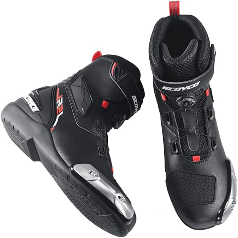SCOYCO Motorbike Leather Boots Motorcycle Motorbike Shoes Armored Boot Protection Anti Slip Racing Sports For Men