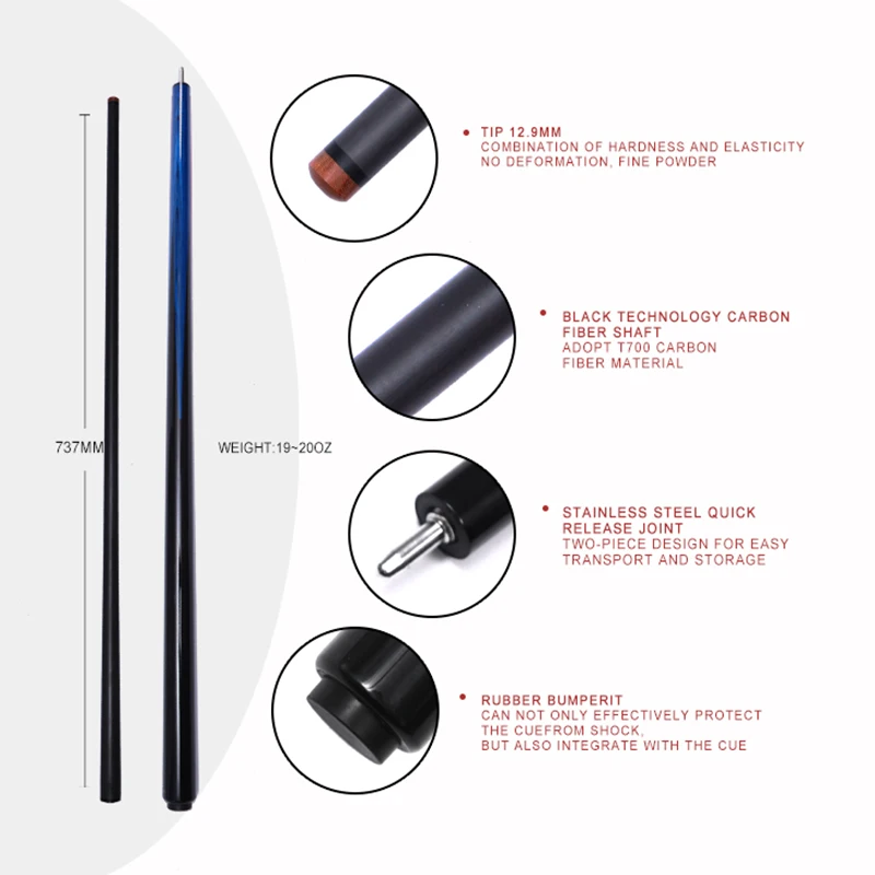 OK HEALING Billiard Cue T700 Carbon Fiber 1/2 Stroke Billiard Cue 12.9 mm 19/20 oz Length 147cm Set