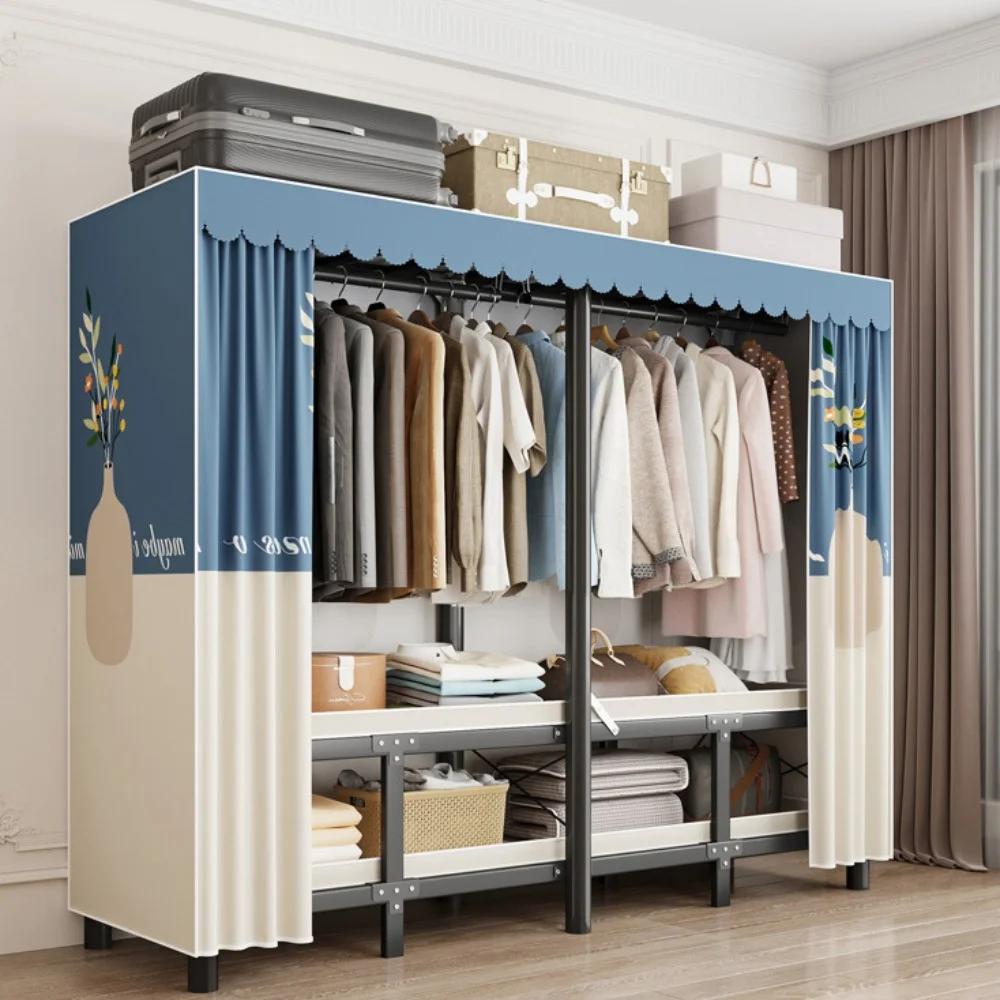 Cloth Wardrobe Foldable Steel Frame Simple Durable RentalRoom Storage Closet Locker Bedroom Furniture Installation-Free fabric wardrobe,cloth wardrobe