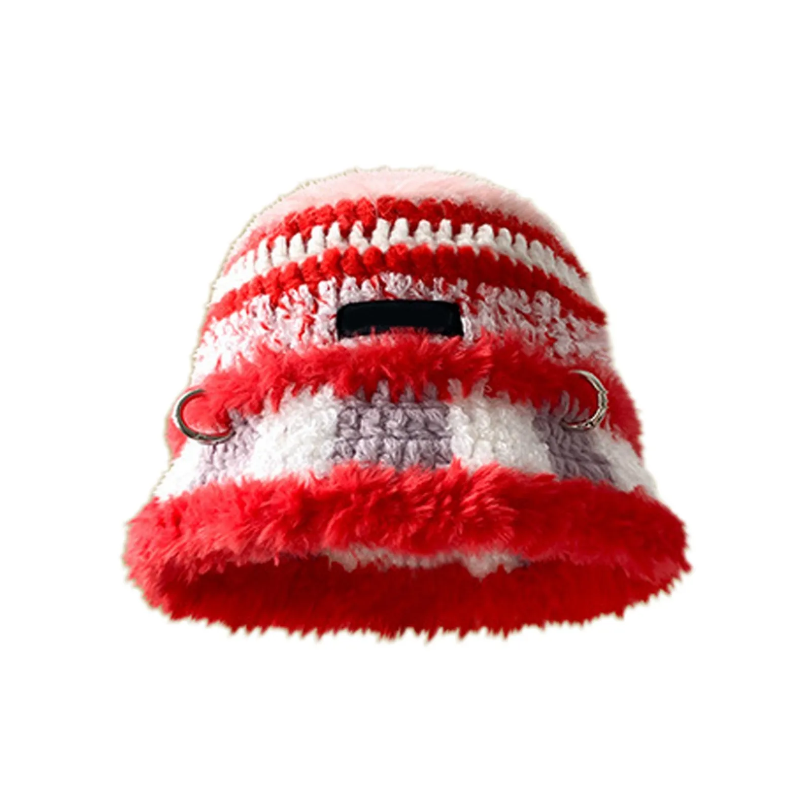 Y2k Knitted Hat For Women Fall Winter Warm Plush Striped Fisherman Hat Fluffy Cozy Elastic Stretch Knit Cap 5