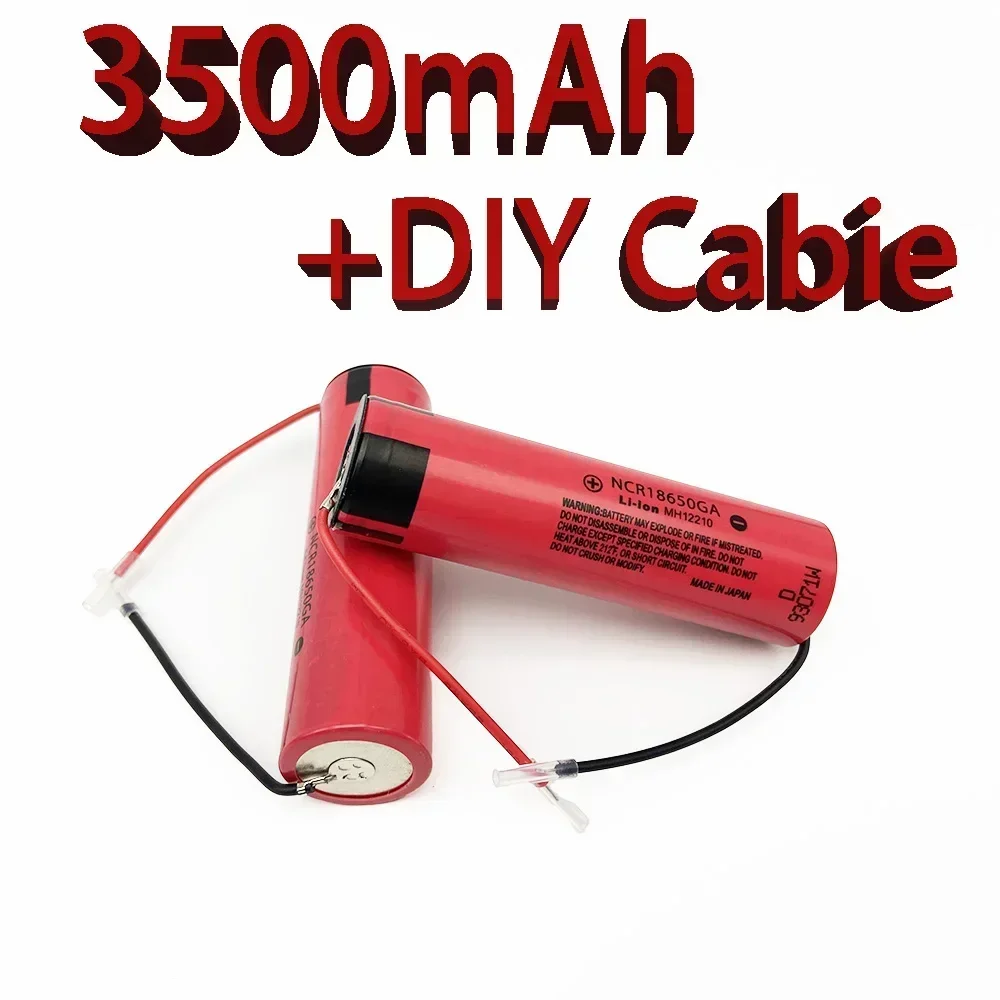 

NCR 18650GA high discharge 3.7V 3500mAh 18650 rechargeable battery flashlight flat top lithium battery+DIY cable