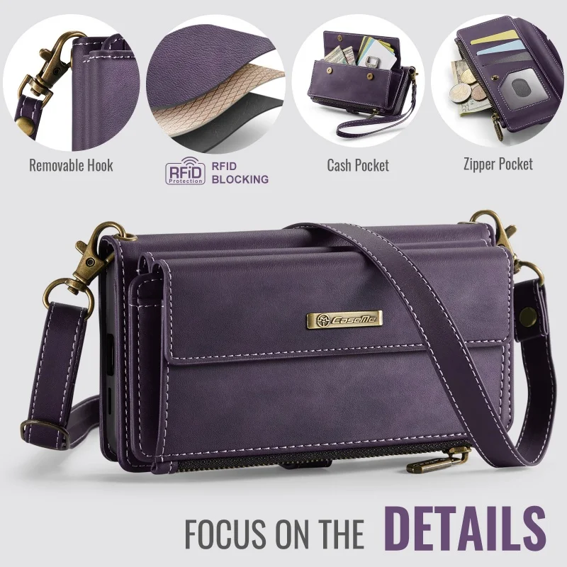 Lanyard Zipper Wallet Phone Case with Card Holder and Cover Bag