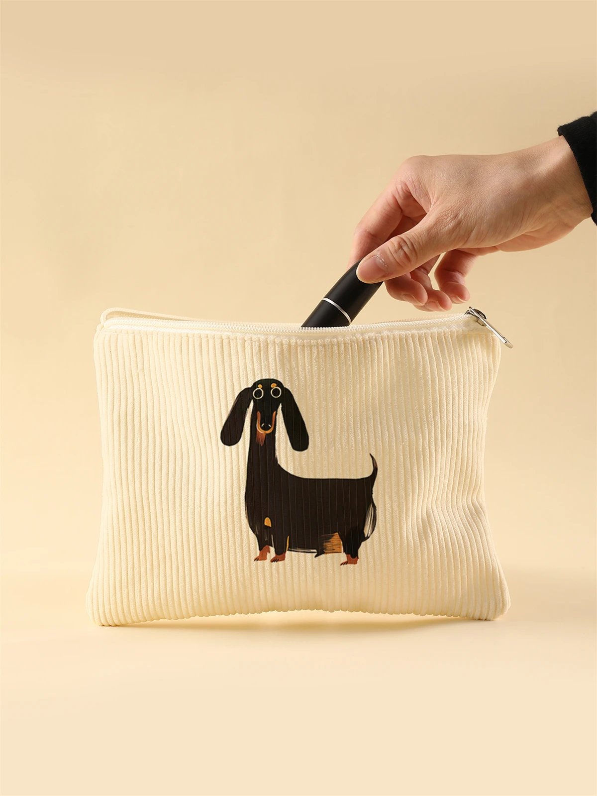 Women's Corduroy Travel Cosmetic Bag Portable Large Capacity Makeup Storage Organizer Zipper Clutch Purse Make up Bag