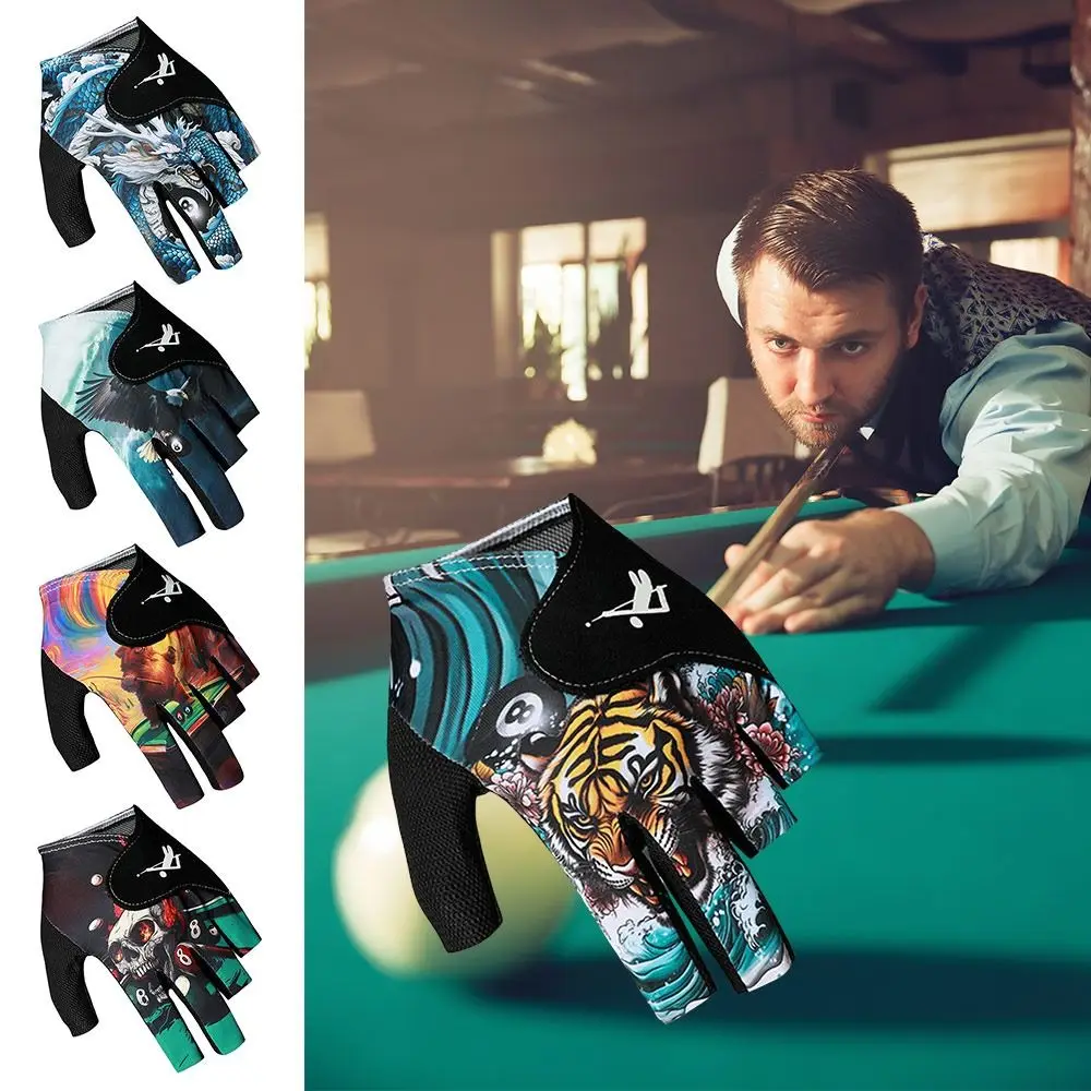 Billiards Glove Left Hand Half Finger Snooker Billiard Glove Non Slip Stickers Elastic Billiard Training Gloves Accessories