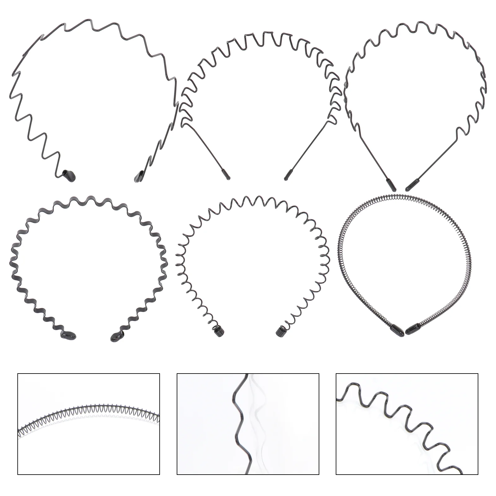 

6 Metal Wavy Headband Fashion Spring Hair Hair Band Non Smooth Elastic Headwear Headdress For Men Sports Daily Use