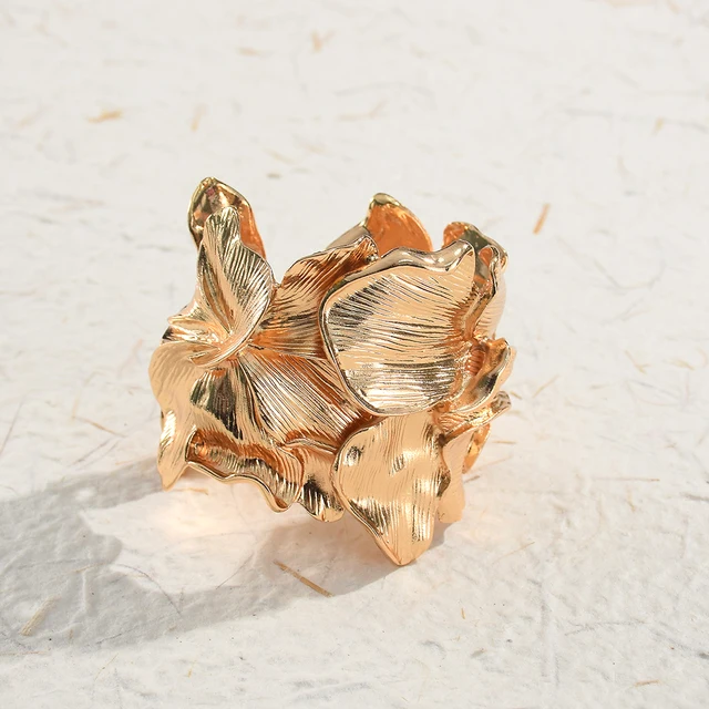 Exaggerated Vintage Metal Hollow Leaves Open Bracelets Bangle For Women Hip-hop Punk Jewelry Party Accessory 2