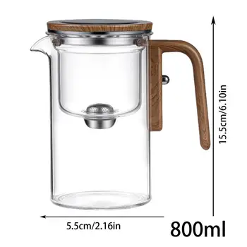 Glass Teapot Water Separation Wooden Handle Glass Tea Kettle With Infuser Detachable Clear Glass Tea Kettle For Tea Brewing 6