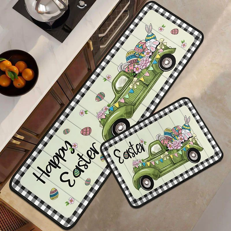 Easter Decor Kitchen Mat Absorbent Kitchen Rug Printed Long Carpet Anti-Slip Entrance Doormat Valentine's Easter Decoration