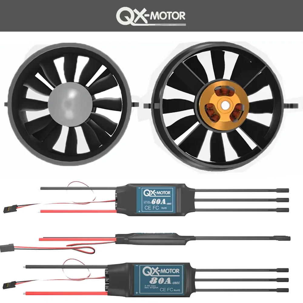 QX-MOTOR 70mm EDF 12 blades Ducted Fan w/ Brushless motor 1800kv 2600kv and 60A/80A ESC for FMS RC Airplane Engine Power System 3