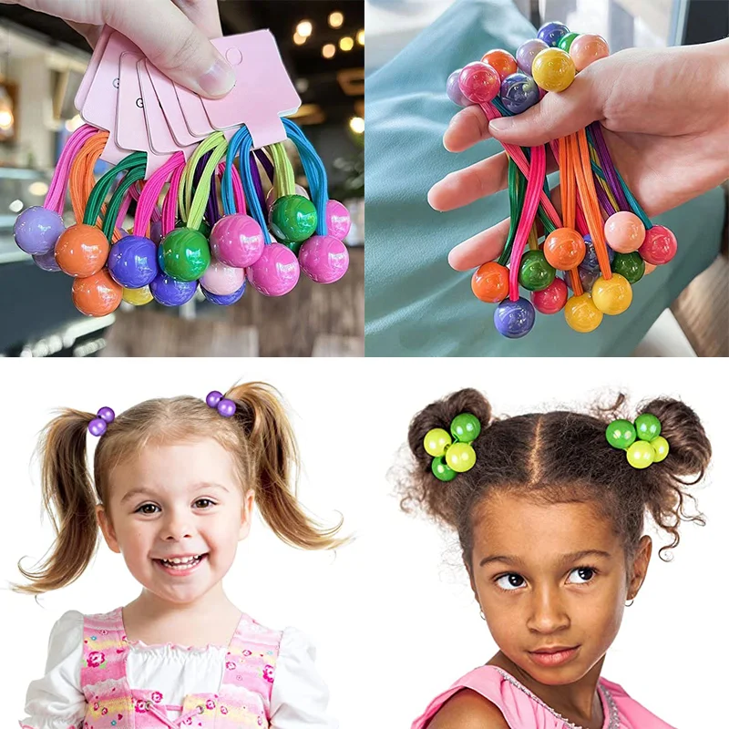 2 Pcs Ponytail Ball Hair Ties For Girls Elastics Hairband Colorful Twin