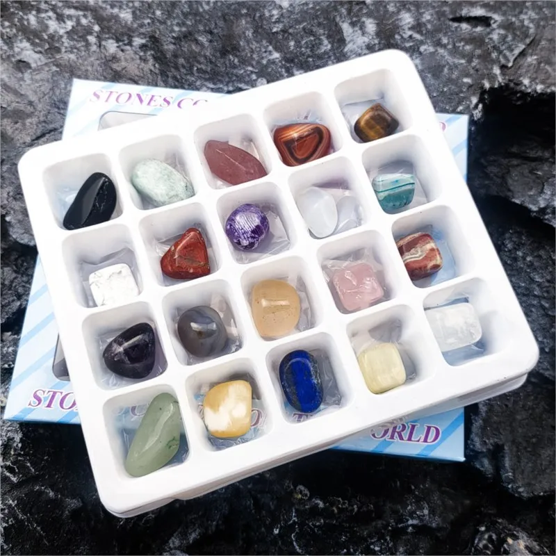 Natural Stones 1 Box Gift Raw 20 PCS Gemstones Collectible Sample Home Student Decoration Ore Mineral Specimen Quartz Crystal Polished Stone