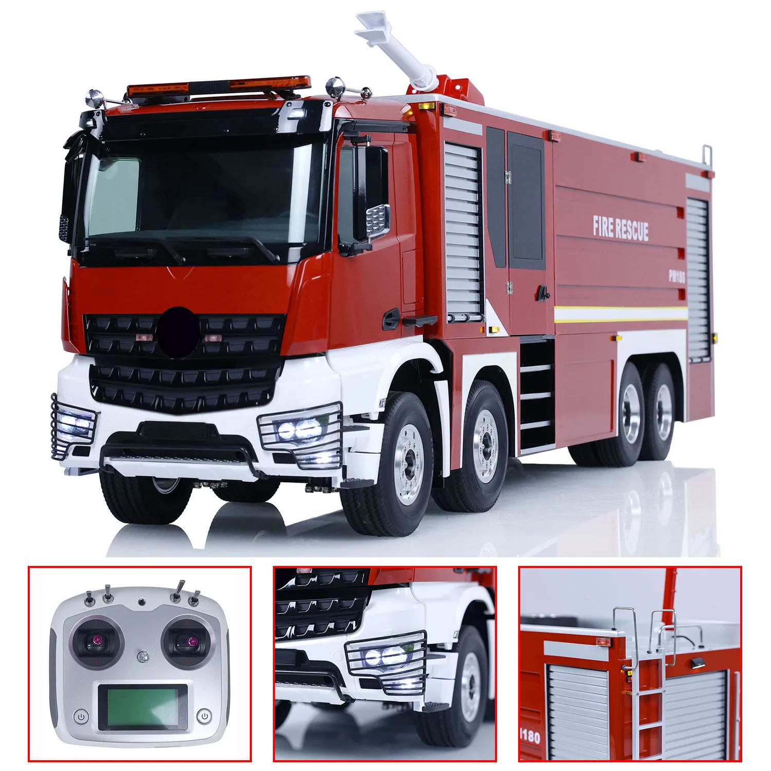 8x4 1/14 RC Painted Fire Fighting Truck Assembled Fire Sprinkler Vehicles with Sounds Lights System Battery Remote Controller 4