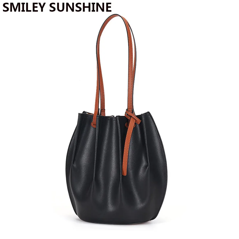 

100% Genuine Leather Tote bag Fashion Women Handbag Designer Cowhide Bucket Bag Luxury Women's Messenger Bag Female Shoulder Bag
