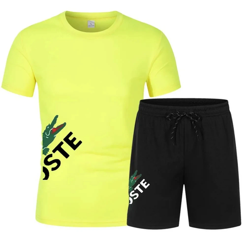 Men's short sleeved shorts set, quick drying, casual, sports, fitness, running, summer fashion,  2-piece set