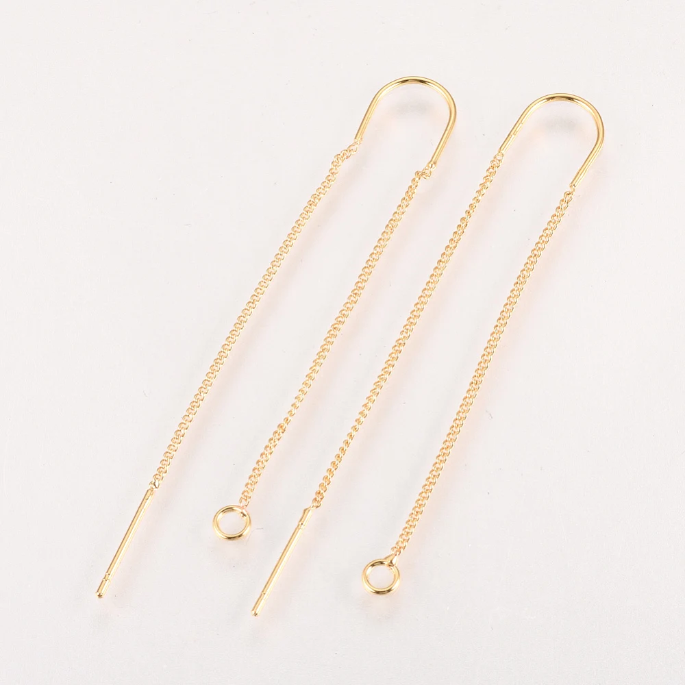 50 Stück Messing-Ohrstecker-Basisteile mit Öse, echt 18K vergoldet, nickelfrei, 103mm Ohrdrähte mit 0,8mm Stift und 2mm Loch