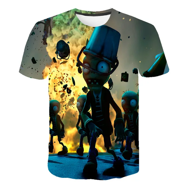 Boys Girls 3D Short Sleeve T-Shirt Plant Zombie Print T-Shirt Girls Cartoon T-Shirt 3-14 Years Old Anime T-Shirt TX-s466