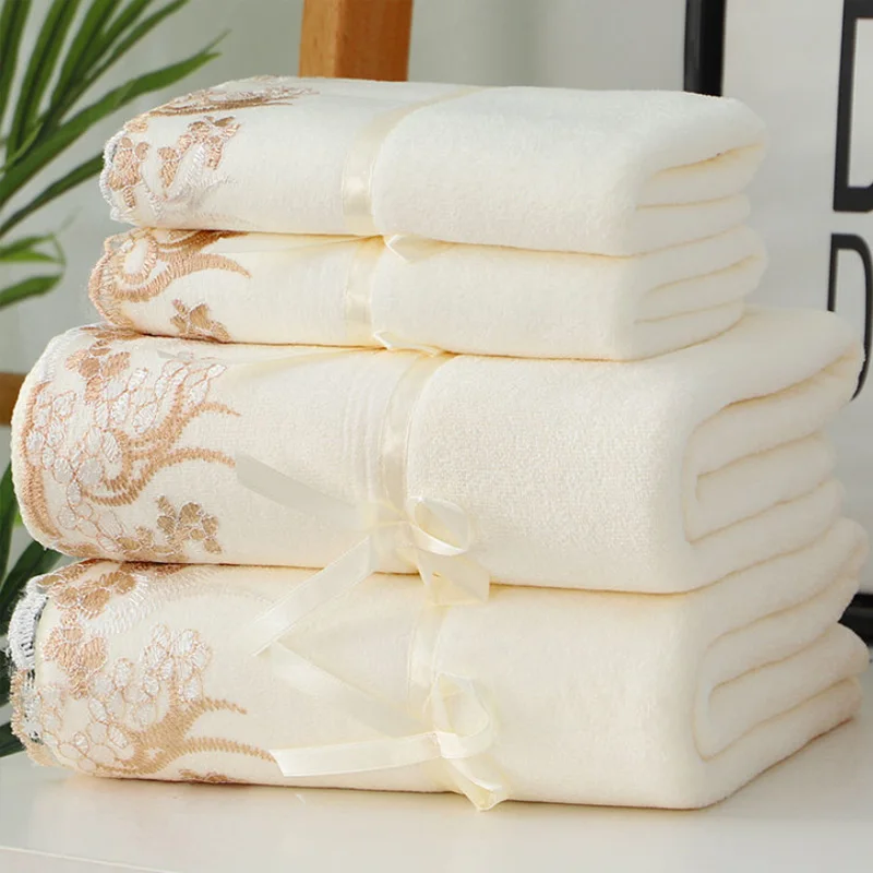 Microfiber Towel Set Luxury Lace Embroidered Bath Gift Face Quick Dry Terry Towels Bathroom1/3pcs set | Дом и сад
