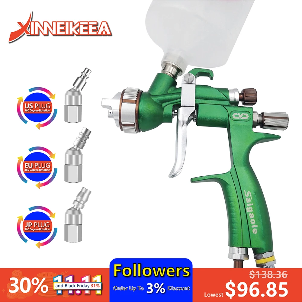 New Saigaole UVU Spray Gun Auto Topcoat High Atomization Paint Sheet Metal High End Spray Gun Nozzle 1.3mm Cup Capacity 600ml taiwan avlon a4000 automobile spray gun topcoat sheet metal paint industrial coating double hood 1 3