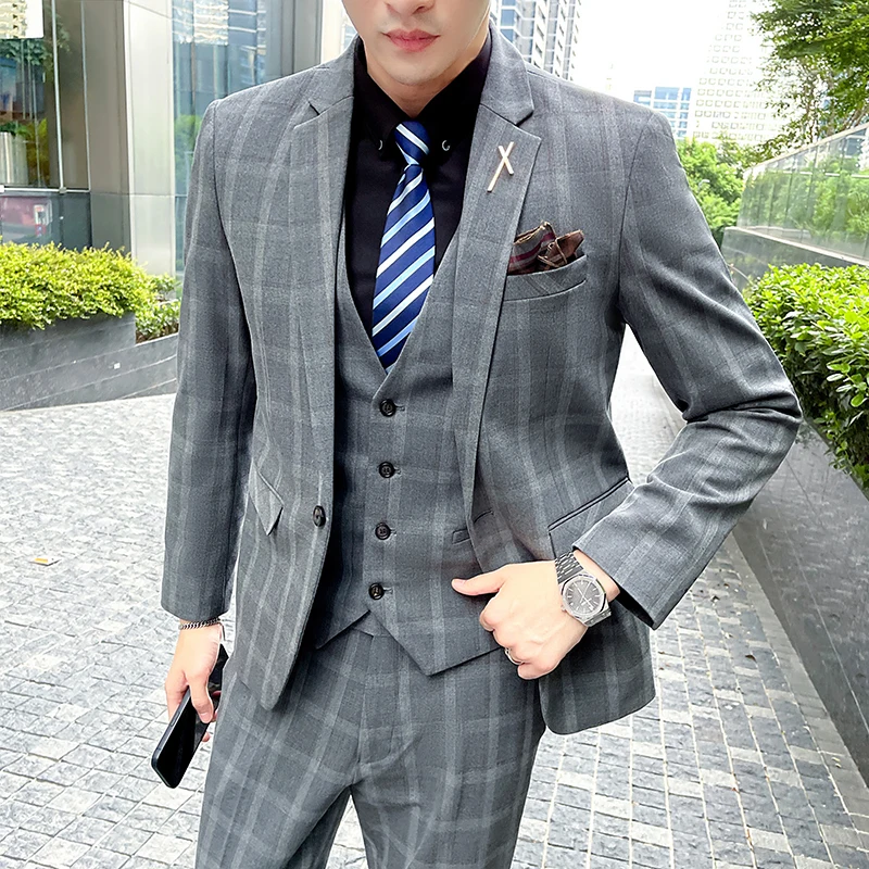

2023 High Quality 5XL (suit+Vest+Pants) Men's Elegant Fashion Business Slim Linen Casual Dress Gentleman Dress Suit 3 Piece Set