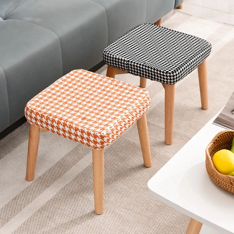 

0805 Solid Wood Porch Change Shoe Stool Living Room Square Stool Cloth Art Cartoon Low Stool Sofa Stool Home Stool For Children