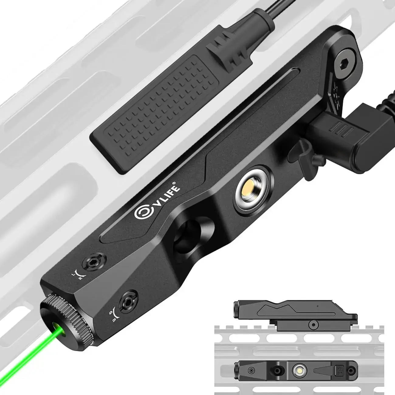 Tactical Green Laser For Rifle Strobe Capability and Pressure Sight M-Lok Picatinny Rail with Magnetic Rechargeable Battery