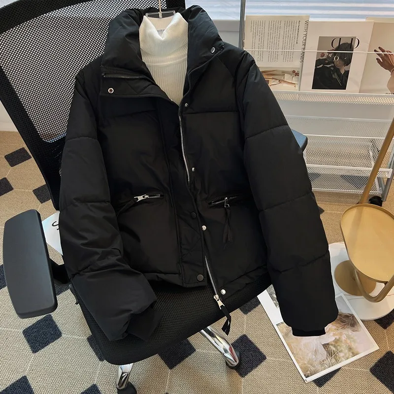 

Женская Толстая стеганая куртка, Женская однотонная куртка, зимнее хлопковое пальто с воротником-стойкой и защитой шеи, женское теплостойкое пальто