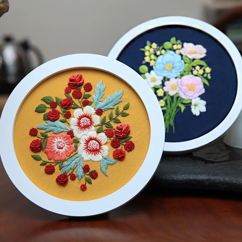 DIY Flower Embroidery Kit for Beginner Pattern Printed Needlework