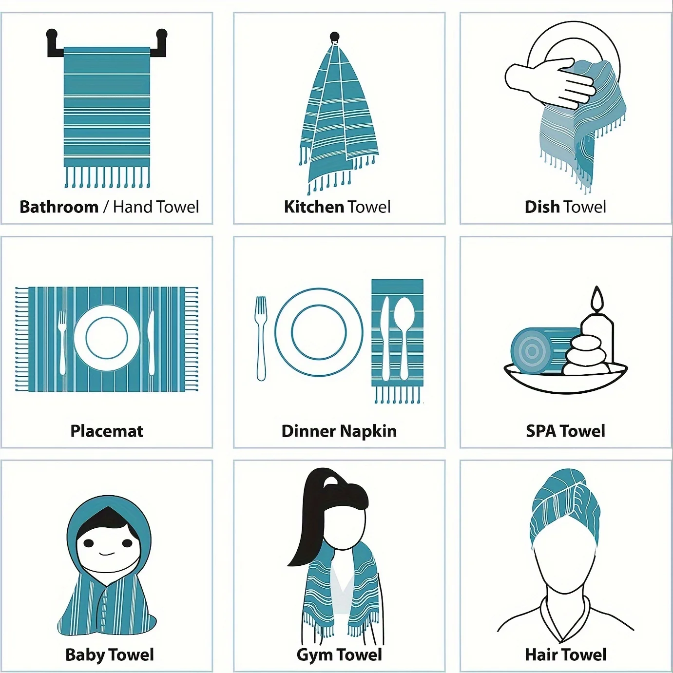 Cotton Turkish Kitchen Towel Nordic Tassel Tea Towel Rectangular Tablecloth Striped Hand Towel Bathroom Accessories set 3