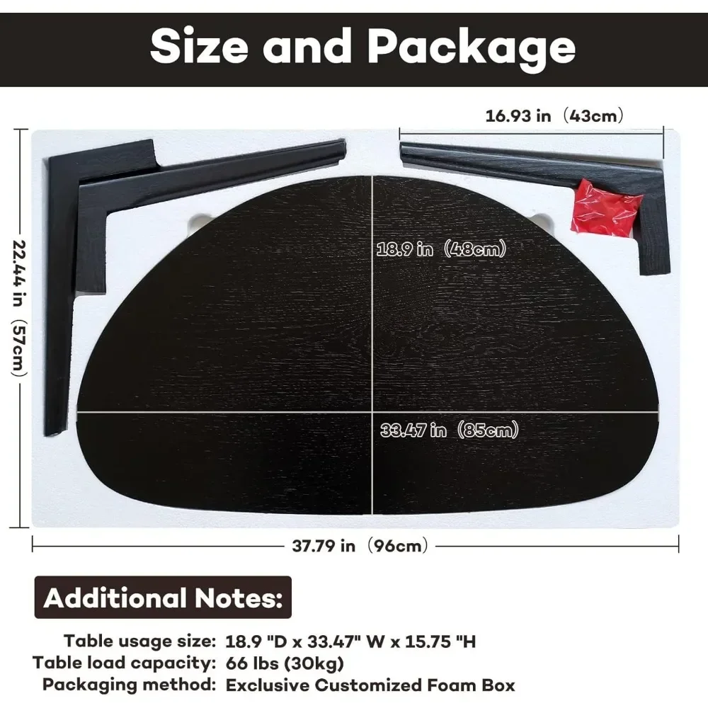 Small Black Oval Coffee Table for Small Space , Simple Modern Center Table with OAK Wood Legs-Black-18.9" D x 33.47" W