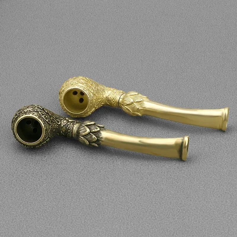 Tobacco Pipe Herb Smoking Pipe Smoking Pipe Handicraft Pipe Antique Hand-carved Carp Brass Copper Cigarette Holder Figurines Miniatures Ornaments Creative Home Decoration