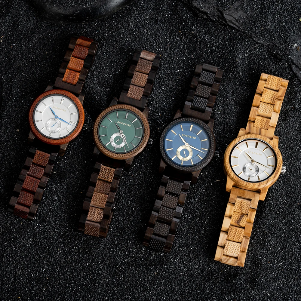 BOBOBIRD Wooden Watch Top Fashion Casual Clock Quartz Wristwatch Engraved Custom Logo Man Watches best man Gift Wood Box 5