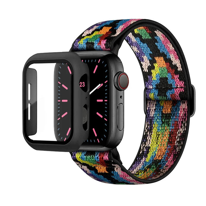 Elastic Nylon Loop Bracelet with Scrunchie Strap for Apple Watch with Case Combo