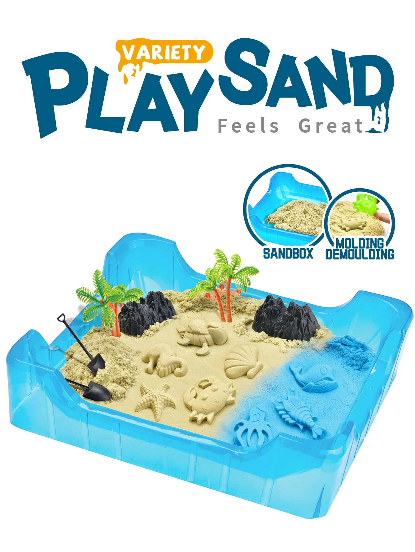 Moldable Play Sand Kit, Colorful Beach Sand, Magic Sand Art Kit with Sandbox Storage 300-500g for Choice Sensory Toys for Kids 6