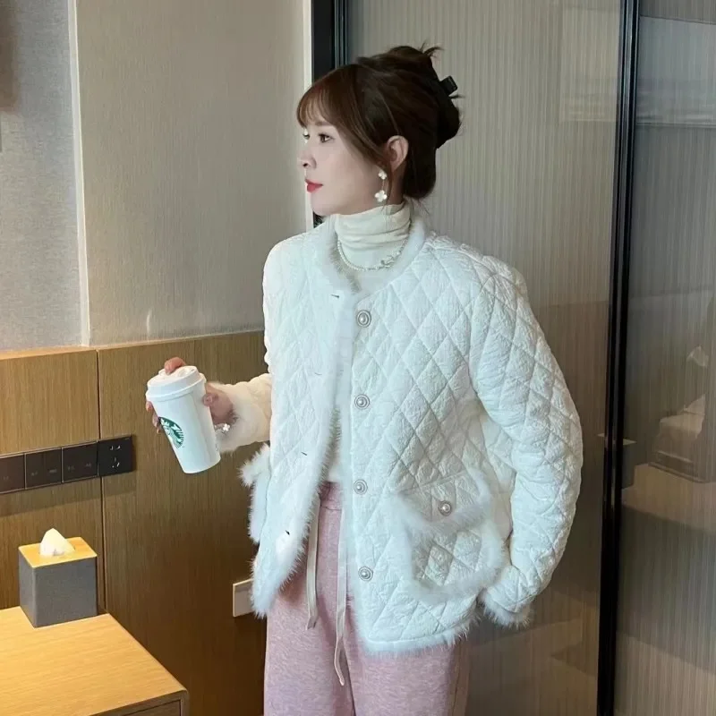 Net Red Small Fragrant Wind Cotton-Padded Clothes Women 2023 Winter New Light Luxury Diamond Grid Cotton Thick Explosive Coat