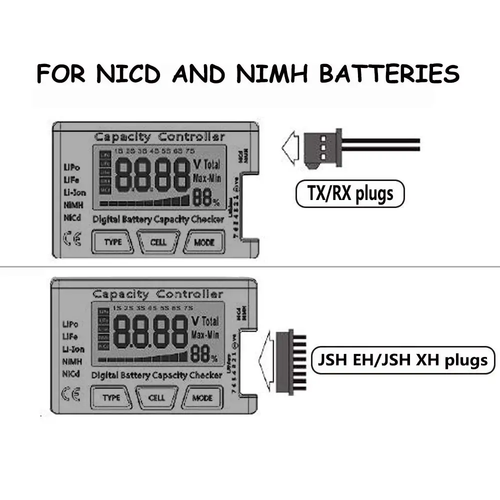 Testeur de batterie RC LiPo NiMH 2-7S avec écran LCD 2.1 pouces
