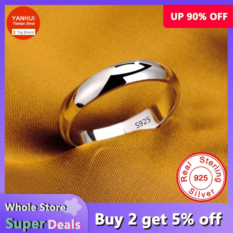 Never Fade Simple White Gold Color Tibetan Silver Rings for Women Men 4mm Stainless Steel Wedding Band Lover's Gift Jewelry