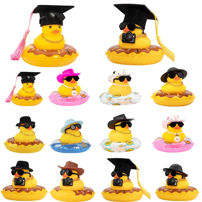 Duck Car Rubber Duck Dashboard Decorations Accessori Per Fotocamere Per Ornamento Per Auto Con Mini Cappello Swim Ring Collana E Occhiali Da Sole