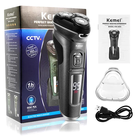 Cordless LCD Electric Shaver with Charger Base Wet Dry Beard Electric Razor Rechargeable Facial Shaving Machine For Men