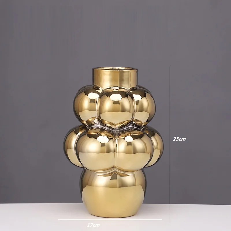 Nordic golden ceramic vase, home entrance, vase, flower arrangement, handicraft decoration 5