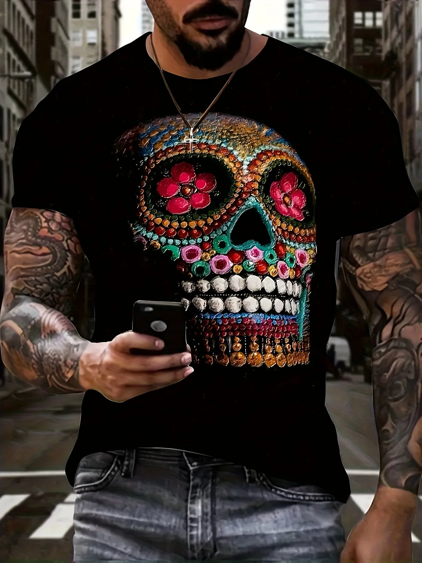 

Horror Mexico Skull Graphic T Shirt for Men Clothing 3D Print Goth Vintage T-shirt Fashion Streetwear Unisex Women Plus Size Tee
