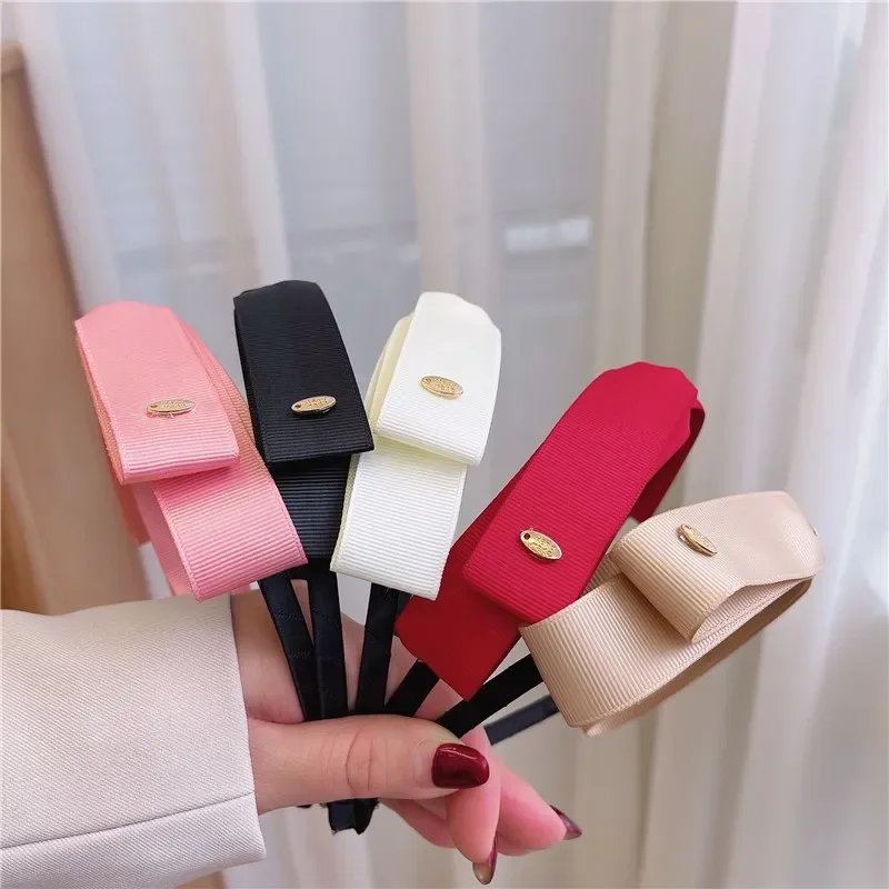 Женская атласная повязка на голову, черная двухслойная повязка на голову с бантом в японском и корейском стиле, универсальные аксессуары для волос