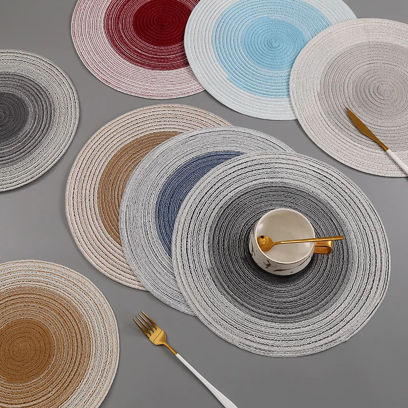 

Cotton Yarn Ramie Placemat Nordic Style Woven Gradual Western Placemat Heat Insulation Pad Home Table Coaster Kitchen Supplies